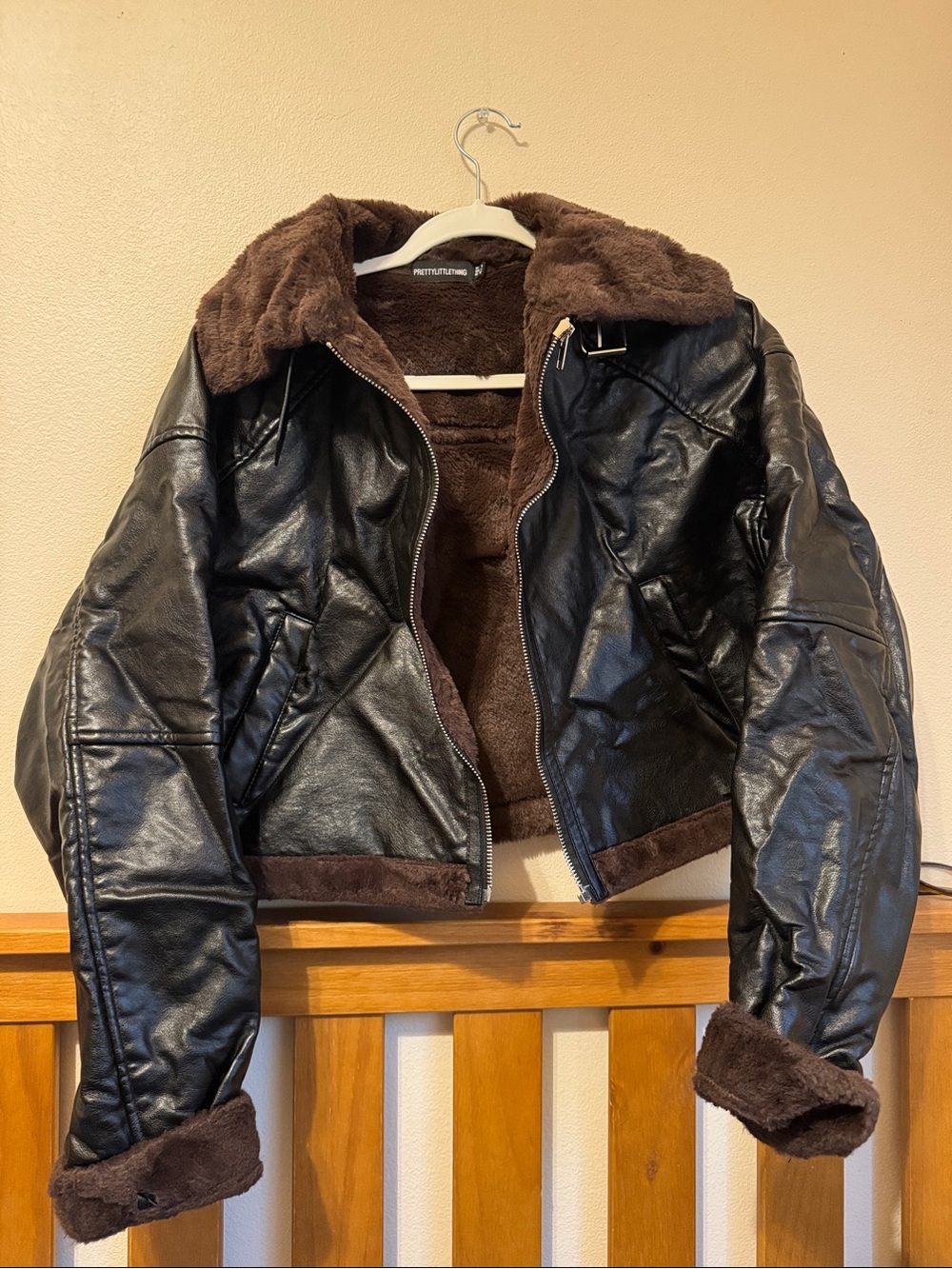 PrettyLittleThing Faux Leather & Fur Jacket